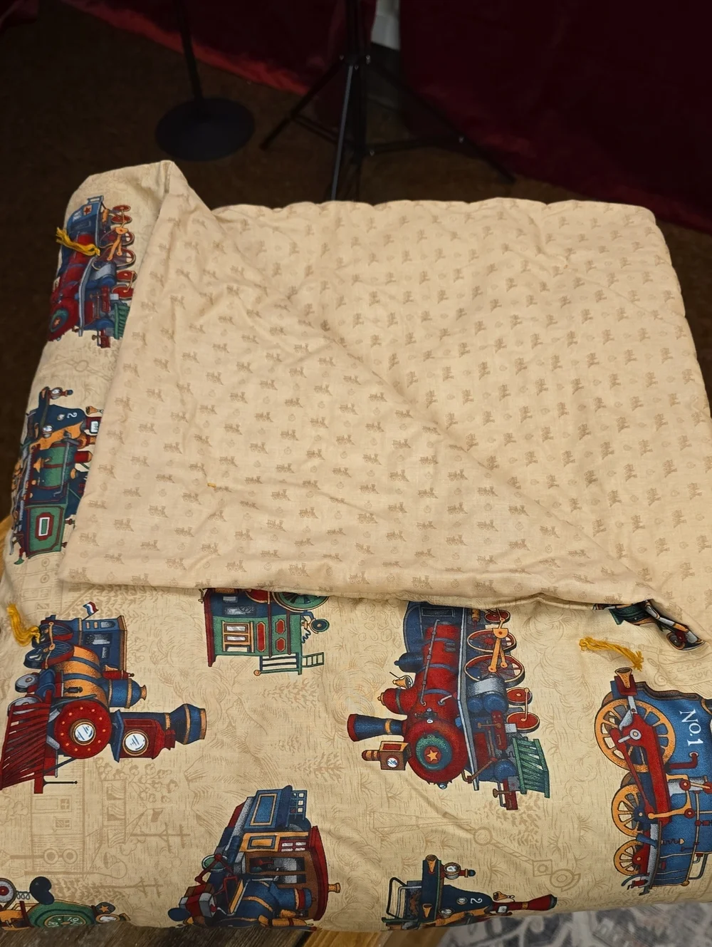 HandmadeTrain Print Reversible Lap Blanket Beige & Multi